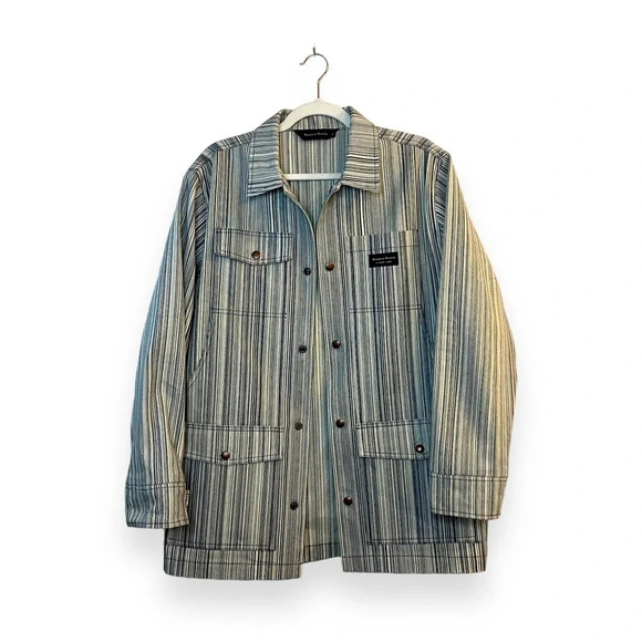 NWOT Raised by Wolves Renfrew Work Jacket in Blue/White Hickory Stripe Size M - Picture 4 of 15